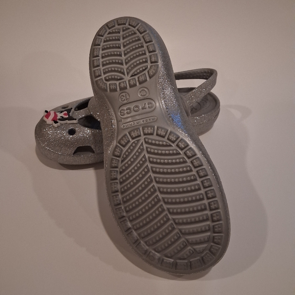CROCS Kids Glittery Silver Sandals
